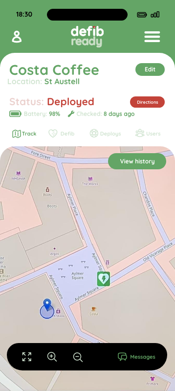 defib ready | gps defib tracking screen shot